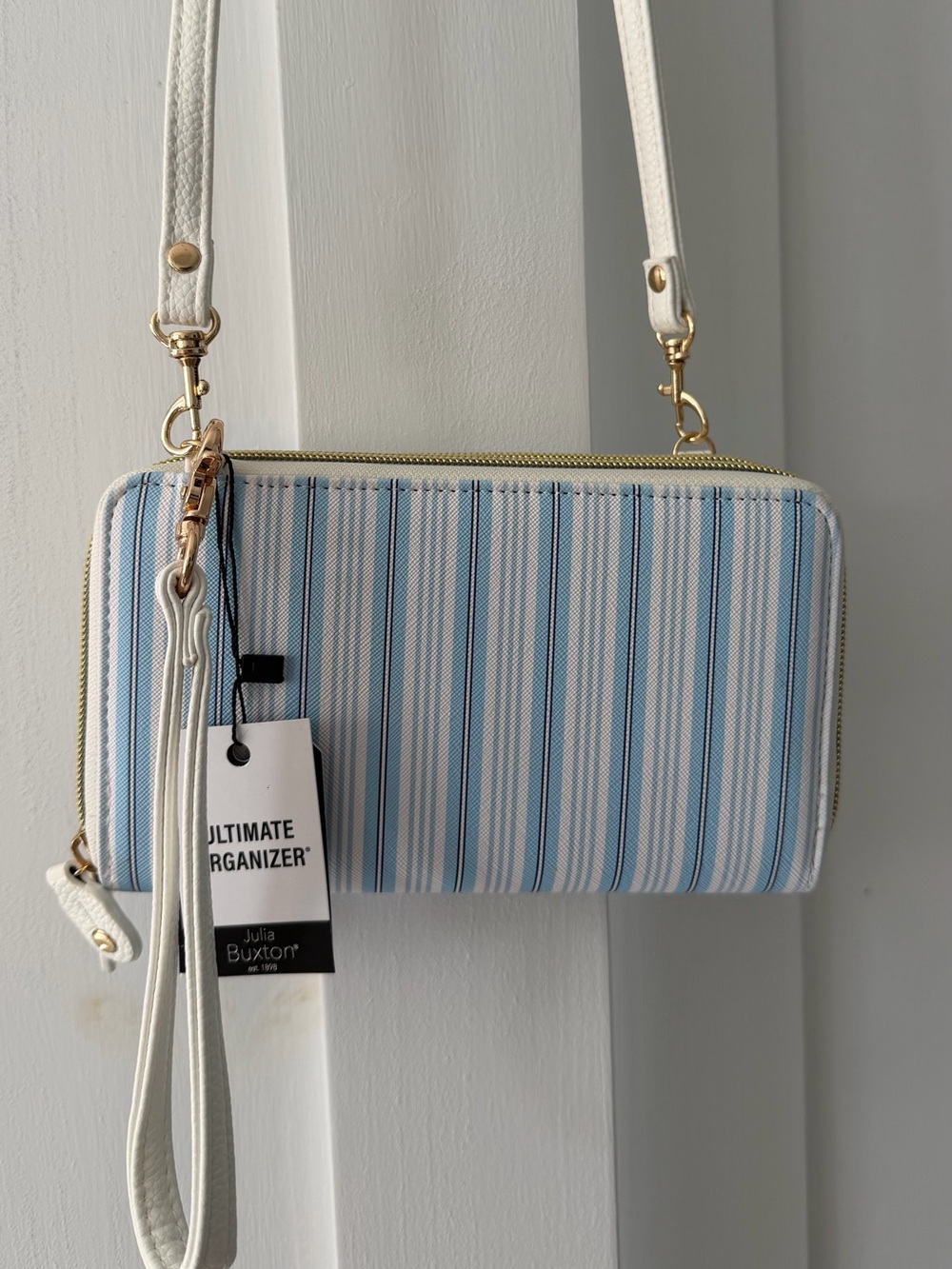 NWT Julia Buxton Nautical Stripe Ultimate Organizer Crossbody Wallet